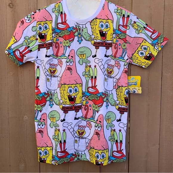 Nickelodeon SpongeBob Patrick Squidward All Over Print White T-Shirt S/M - D66 - Picture 1 of 7